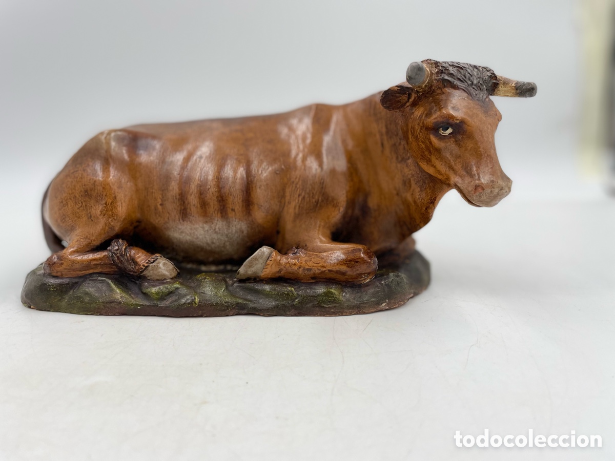 Figuras de Bel&eacute;n: Preciosa Figura Buey Bel&eacute;n o nacimiento en terracota. Gran tama&ntilde;o y gran calidad. Ortigas?.