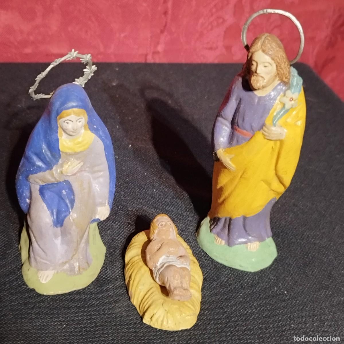 Figuras de Bel&eacute;n: FIGURAS TERRACOTA PARA BELEN PESEBRE SAGRADA FAMILIA SAN JOSE , MARIA Y NI&Ntilde;O JESUS CON CUNA DE OLOT