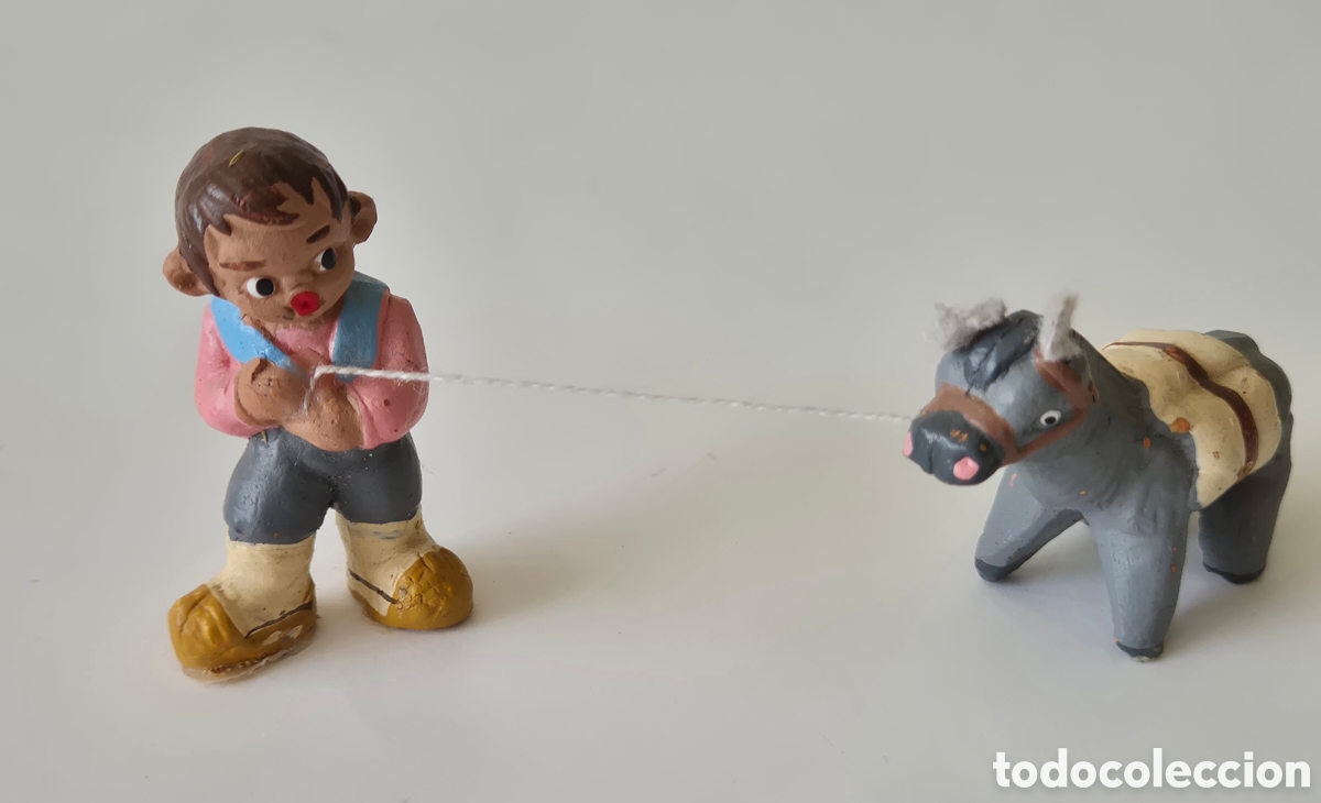 Figuras de Bel&eacute;n: Figura Alborox pastor con burro bel&eacute;n cabezones