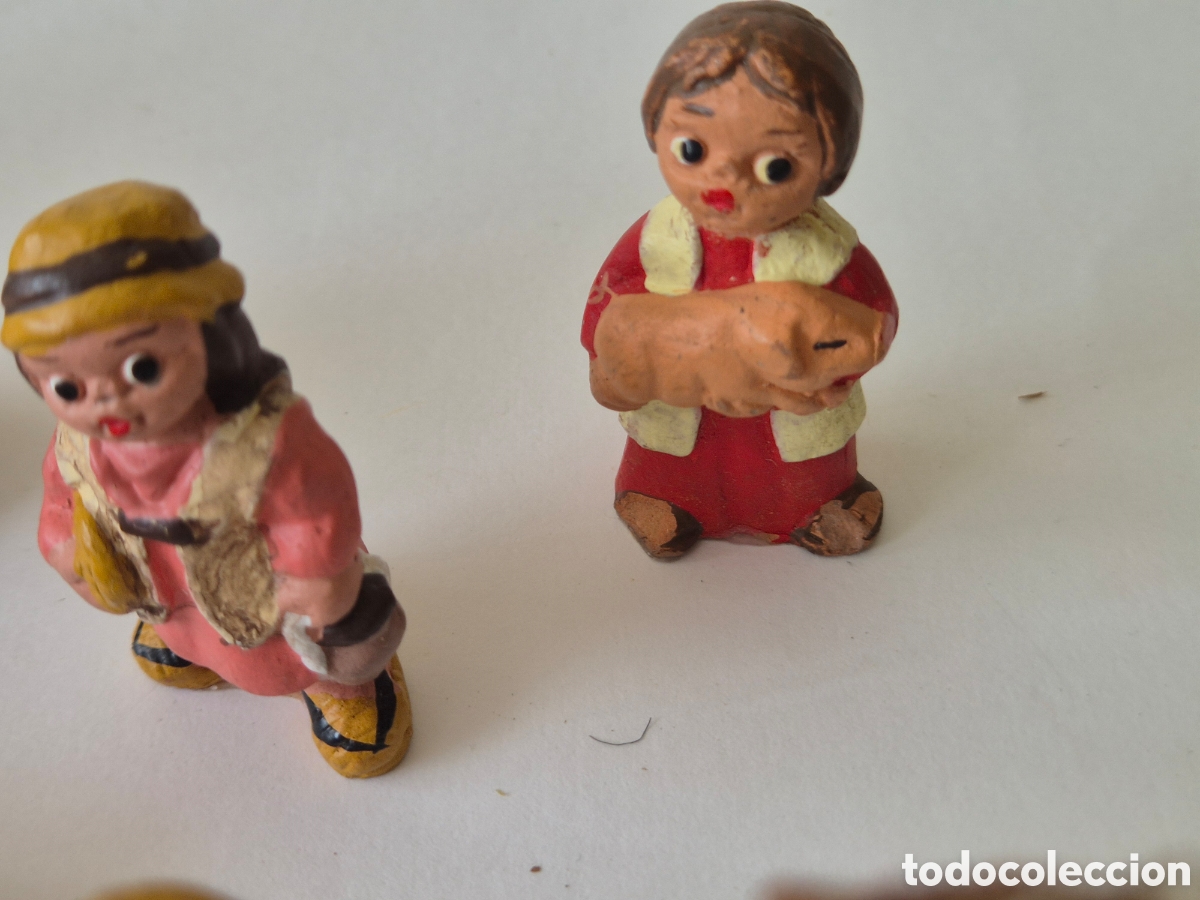 Figuras de Bel&eacute;n: Figura antigua Alborox pastor con cerdo bel&eacute;n