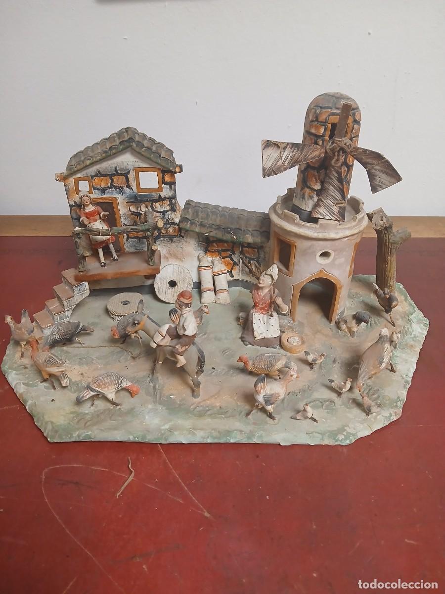 Figuras de Bel&eacute;n: Figura belen grupo barro molino con personajes y animales