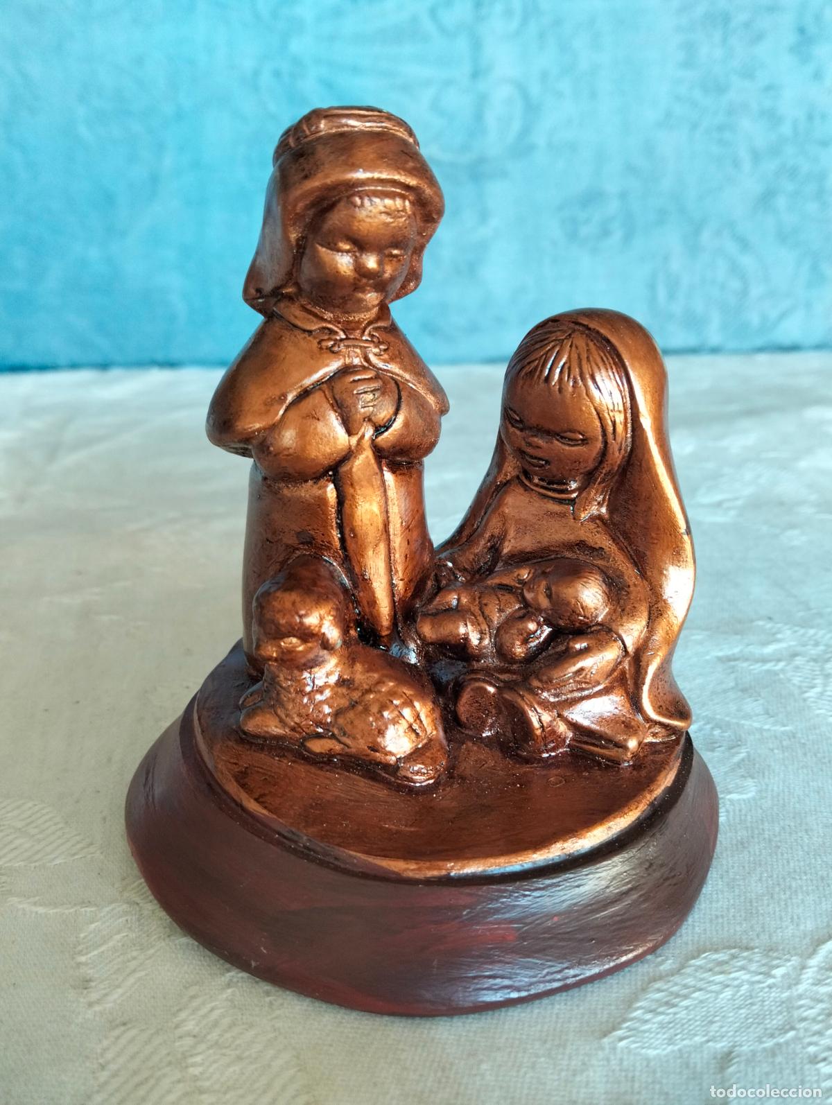 Figuren f&uuml;r Weihnachtskrippen: Bel&eacute;n decorativo vintage figura pintada Virgen Mar&iacute;a San Jos&eacute; Ni&ntilde;o Jes&uacute;s pesebre yeso cordero 70s.