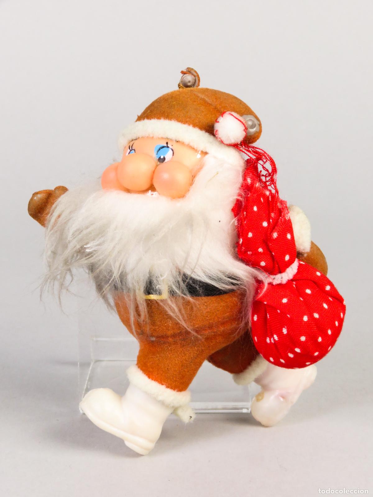 Figuras de Bel&eacute;n: Papa Noel PVC con ropa y saco tela para &aacute;rbol Navidad a&ntilde;os 70 - 80