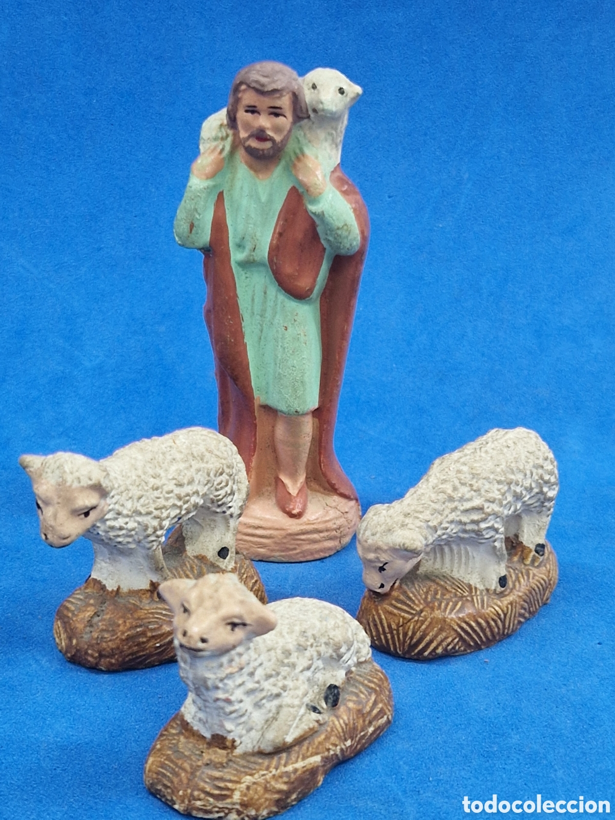 Figuras de Bel&eacute;n: Pastor y 3 ovejas ,figura de belen