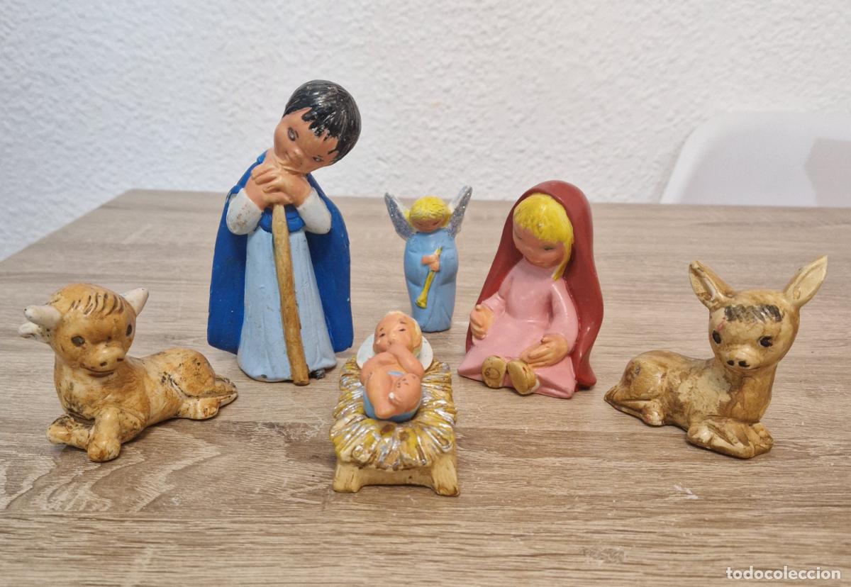 Figuras de Bel&eacute;n: antiguo nacimiento figuras de belen yeso estuco tipo Ferrandiz mirete dimosa pesebre