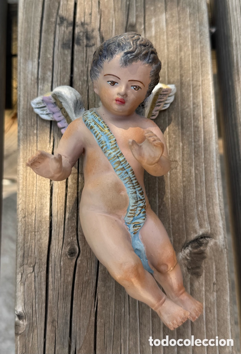 Figuras de Bel&eacute;n: &Aacute;ngel de terracota barro bel&eacute;n ppio XX policromado 14cms para colgar