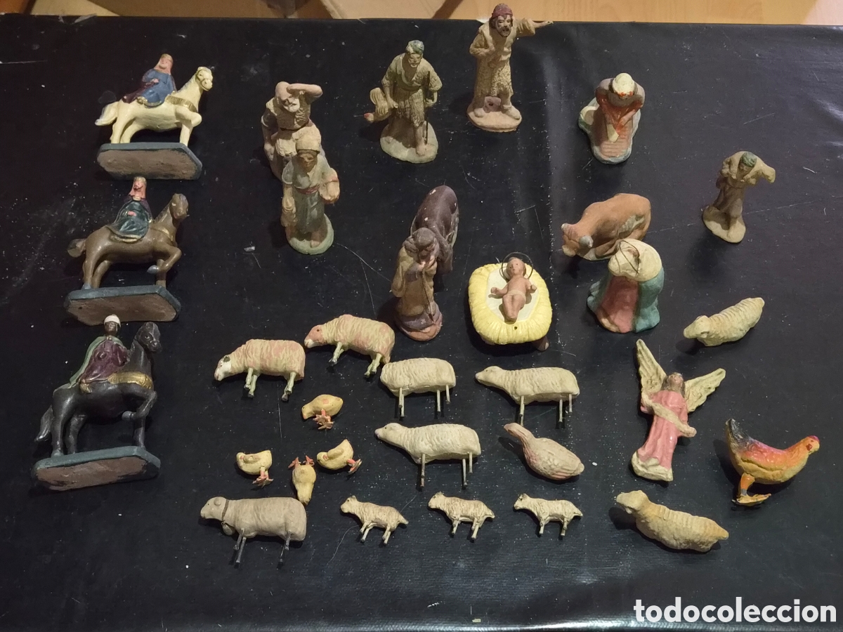 Figuras de Bel&eacute;n: ANTIGUO LOTE DE FIGURAS DE BEL&Eacute;N PESEBRE EN BARRO O TERRACOTA