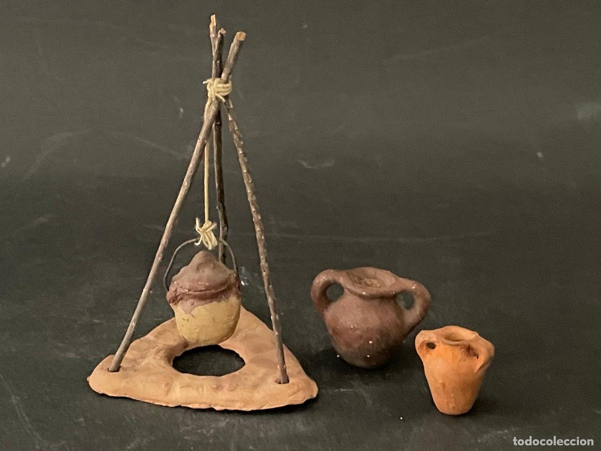 Figuras de Bel&eacute;n: LOTE VASIJAS Y OLLA AL FUEGO PARA PESSEBRE O BELEN EN BARRO O TERRACOTA