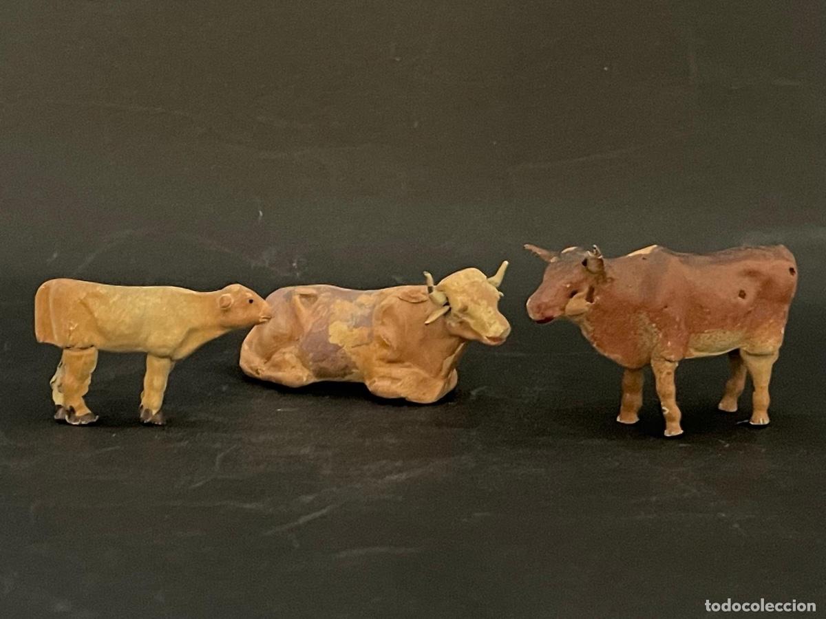 Figuras de Bel&eacute;n: LOTE DE FIGURAS DE BELEN O PESSEBRE EN BARRO O TERRACOTA - DOS VACAS Y UN TERNERO (ANIMALES)