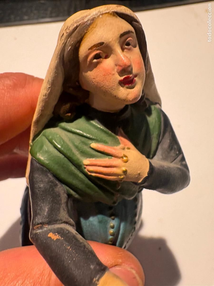 Figuras de Bel&eacute;n: Preciosa figura de belen artista desconocido pesebre firmada Boix Olot en barro antigua