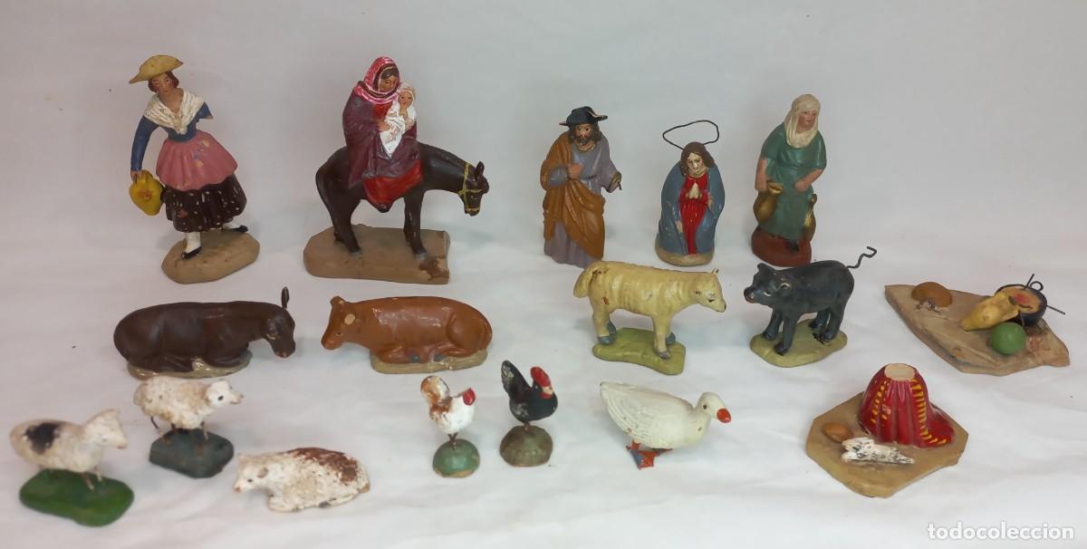 Figuras de Bel&eacute;n: FIGURAS ANTIGUAS DE BELEN MURCIANO DE BARRO POLICROMADO - A&Ntilde;OS 30