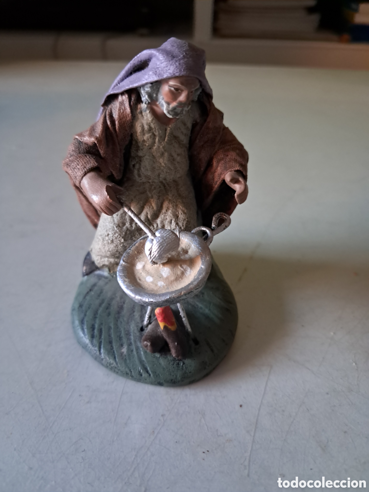 Figuras de Bel&eacute;n: ANTIGUA FIGURA BELEN BARRO O TERRACOTA, PASTOR HACIENDO GACHAS
