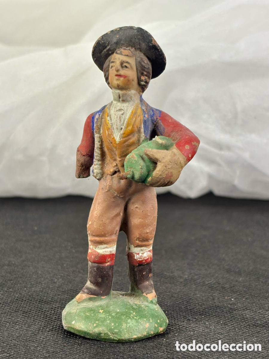 Statuine di Presepe: FIGURA DE BELEN, PESEBRE - PASTOR CON BOTA DE VINO - TERRACOTA POLICROMADA,SIGLO XIX