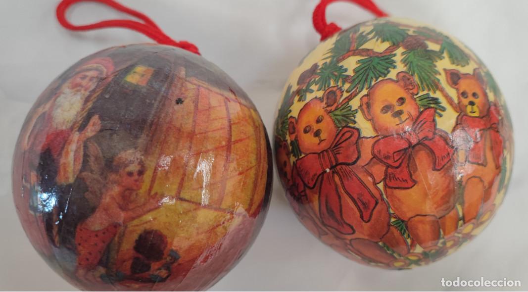 Figuras de Bel&eacute;n: 2 BOLAS VINTAGE ADORNOS PARA ARBOL DE NAVIDAD, EN PAPEL CARTON O SIM.