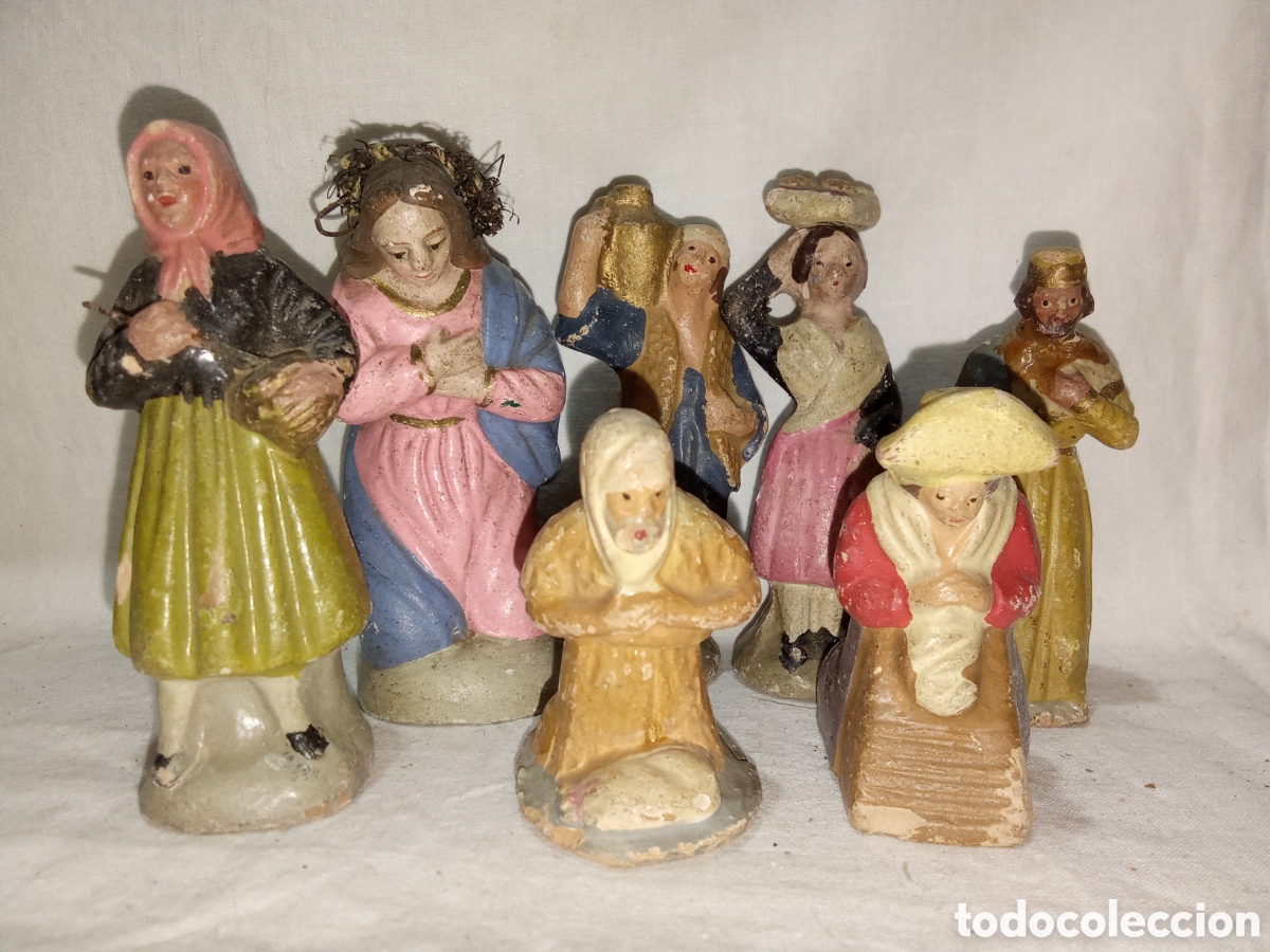 Figuras de Bel&eacute;n: LOTE 7 FIGURAS SE BEL&Eacute;N DE BARRO , TERRACOTA POLICROMADA