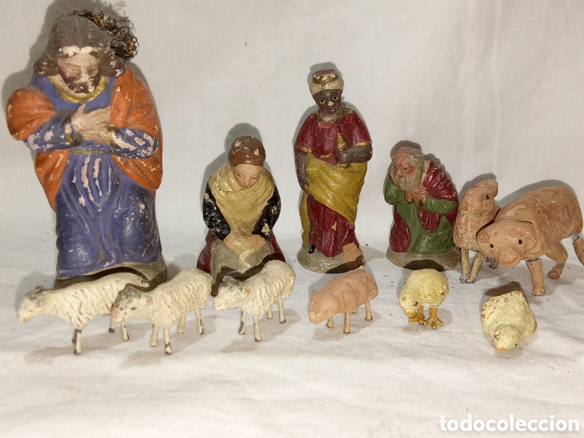 Figuras de Bel&eacute;n: LOTE 4 FIGURAS Y ANIMALES DE BEL&Eacute;N BARRO