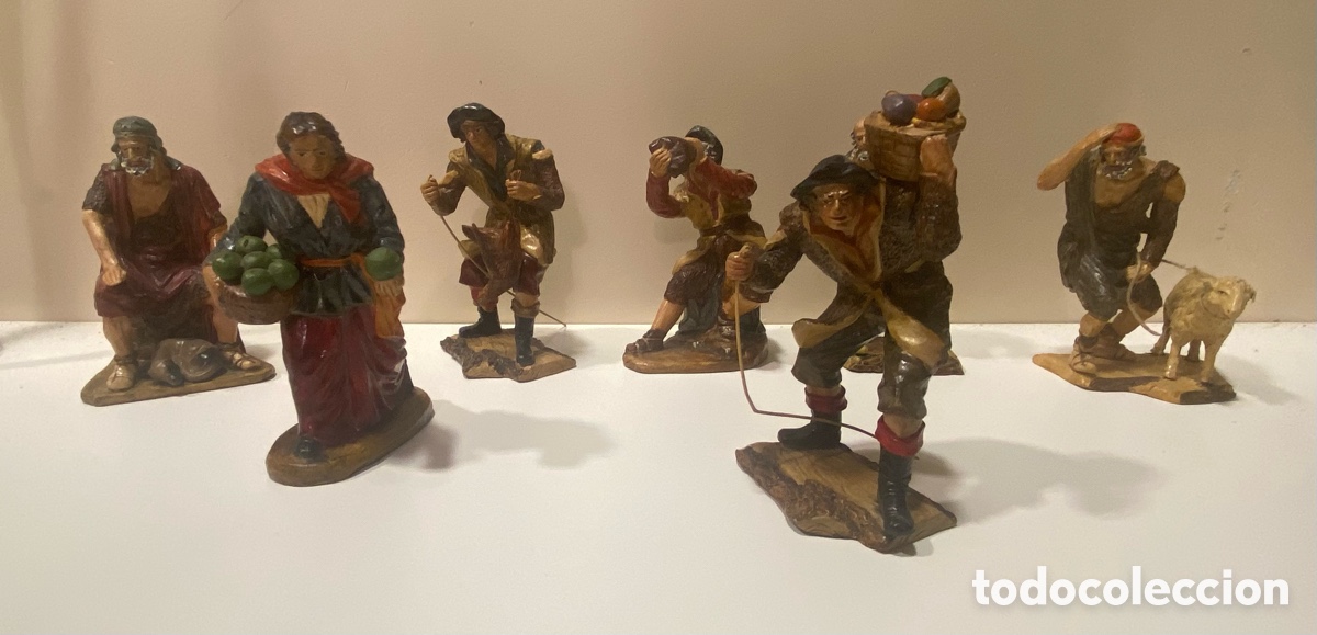 Figuras de Bel&eacute;n: Siete figuras de Belen pastores
