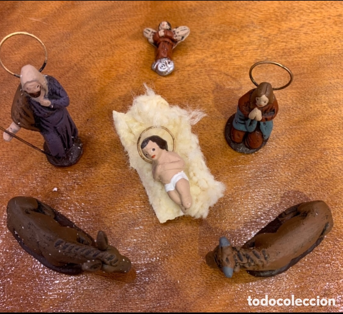Figuras de Bel&eacute;n: Bel&eacute;n. Figuras en miniatura. Barro. Hechas a mano. A&ntilde;os 70.