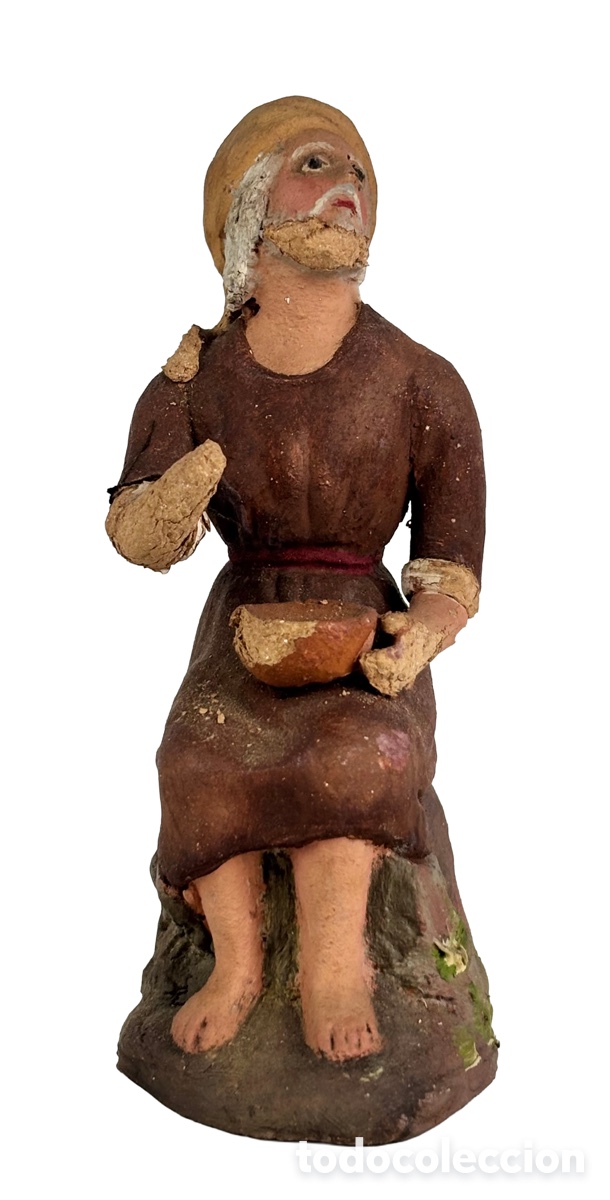 Figuras de Bel&eacute;n: PASTOR CON CUENCO - FIGURA PESEBRE TERRACTA - OLOT - 11.5 CM