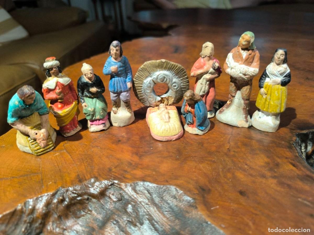 Figuras de Bel&eacute;n: 9 FIGURAS DE BELEN EN TERRACOTA ANTIGUA LA MAS ALTA 8,5 CM PARA RESTAURAR