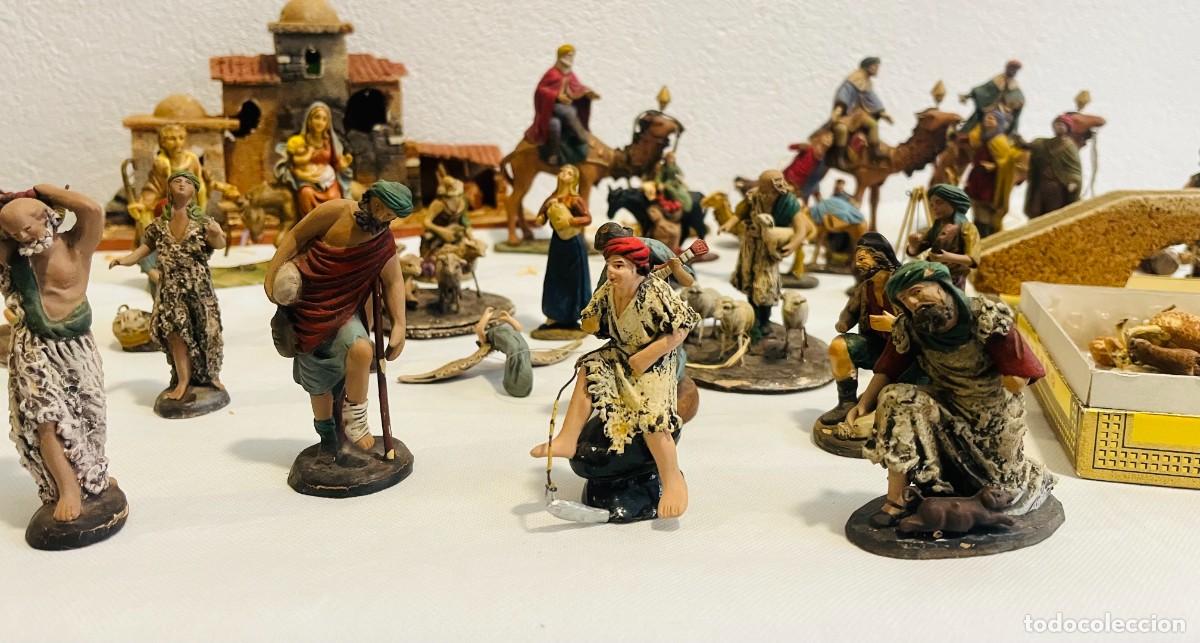 Figuras de Bel&eacute;n: Figuras de Bel&eacute;n antiguas barro terracota Reyes Magos pastores animales nacimiento pesebre