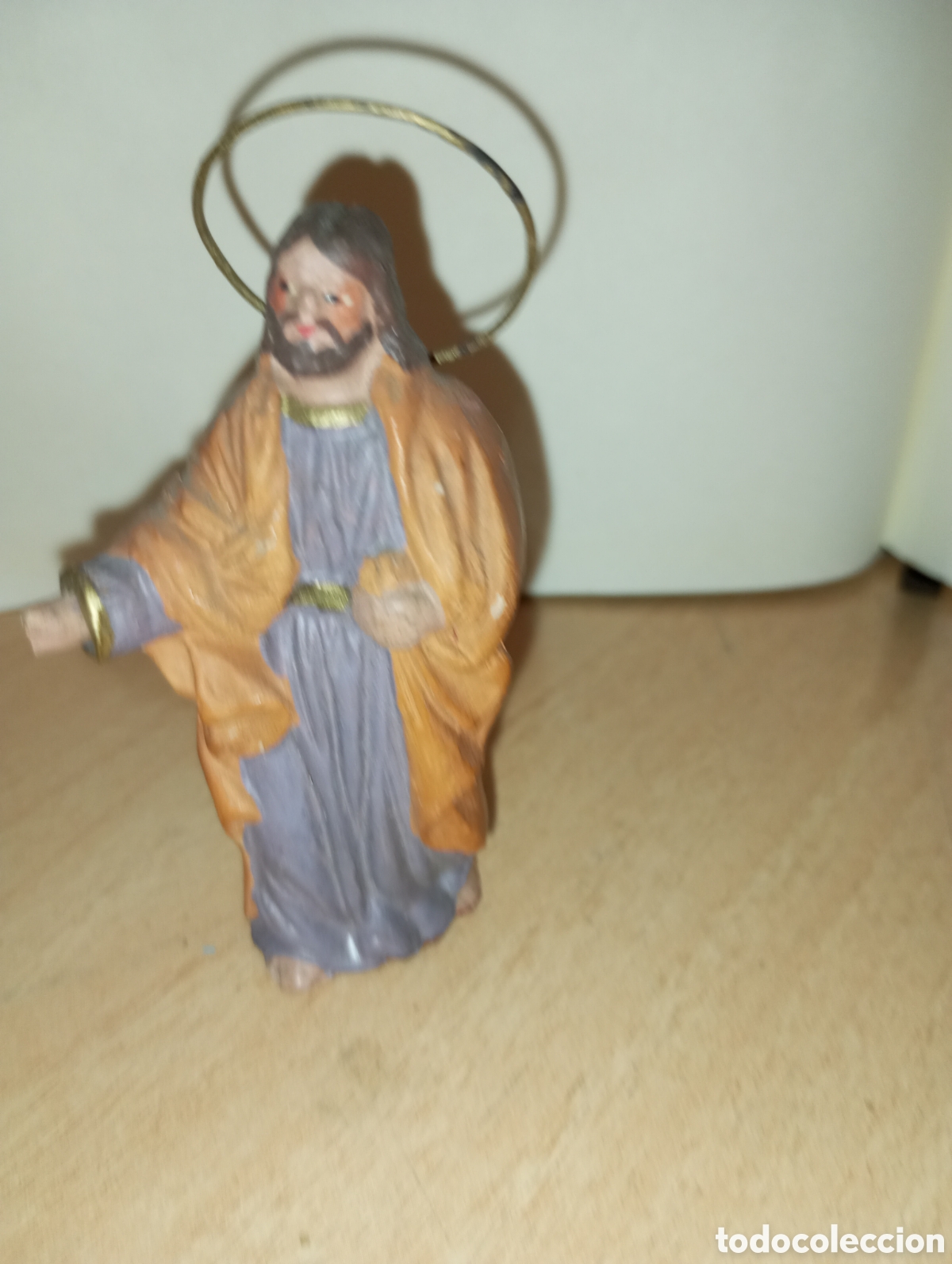 Figuras de Bel&eacute;n: Muy antigua figura de san Jos&eacute; en terracota y Alambre mide 7cms de altura