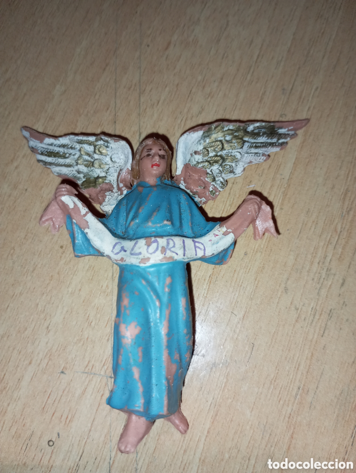 Figuras de Bel&eacute;n: Figura de bel&eacute;n &aacute;ngel anunciador pl&aacute;stico duro a&ntilde;os 70,mide 6.50 cms