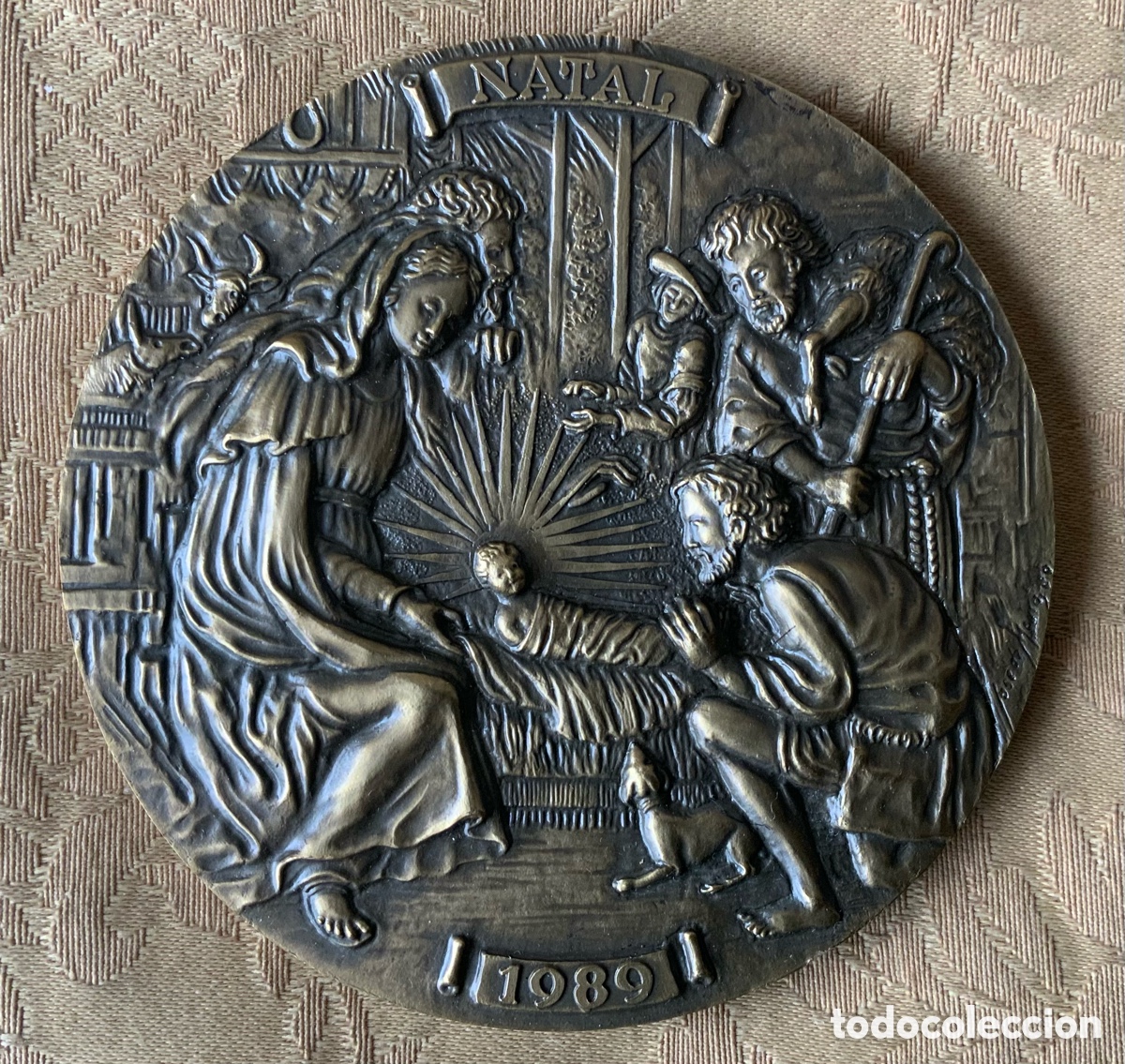 Figuras de Bel&eacute;n: BELEN BRONCE MEDALLA CONMEMORATIVA DE NAVIDAD 1989