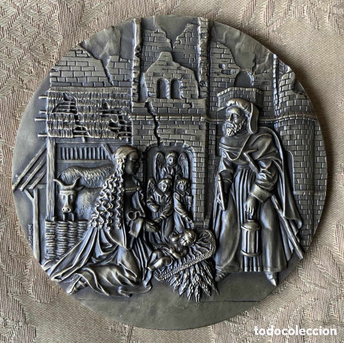 Figuras de Bel&eacute;n: BELEN BRONCE MEDALLA CONMEMORATIVA NAVIDAD 2000 ALVES ANDR&Eacute;