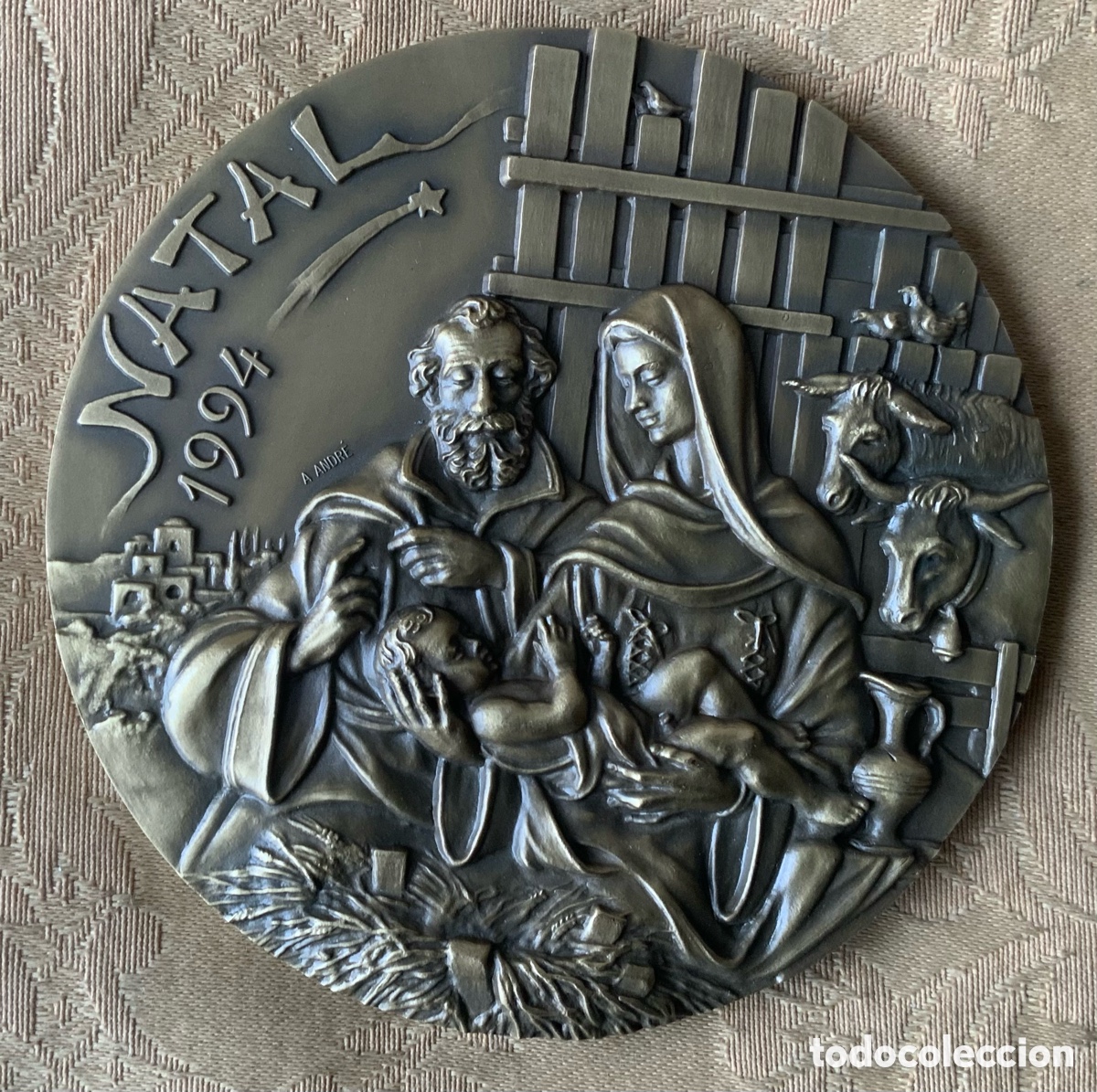 Figuras de Bel&eacute;n: BELEM BRONCE MEDALLA CONMEMORATIVA NAVIDAD 1994 ALVES ANDR&Eacute;