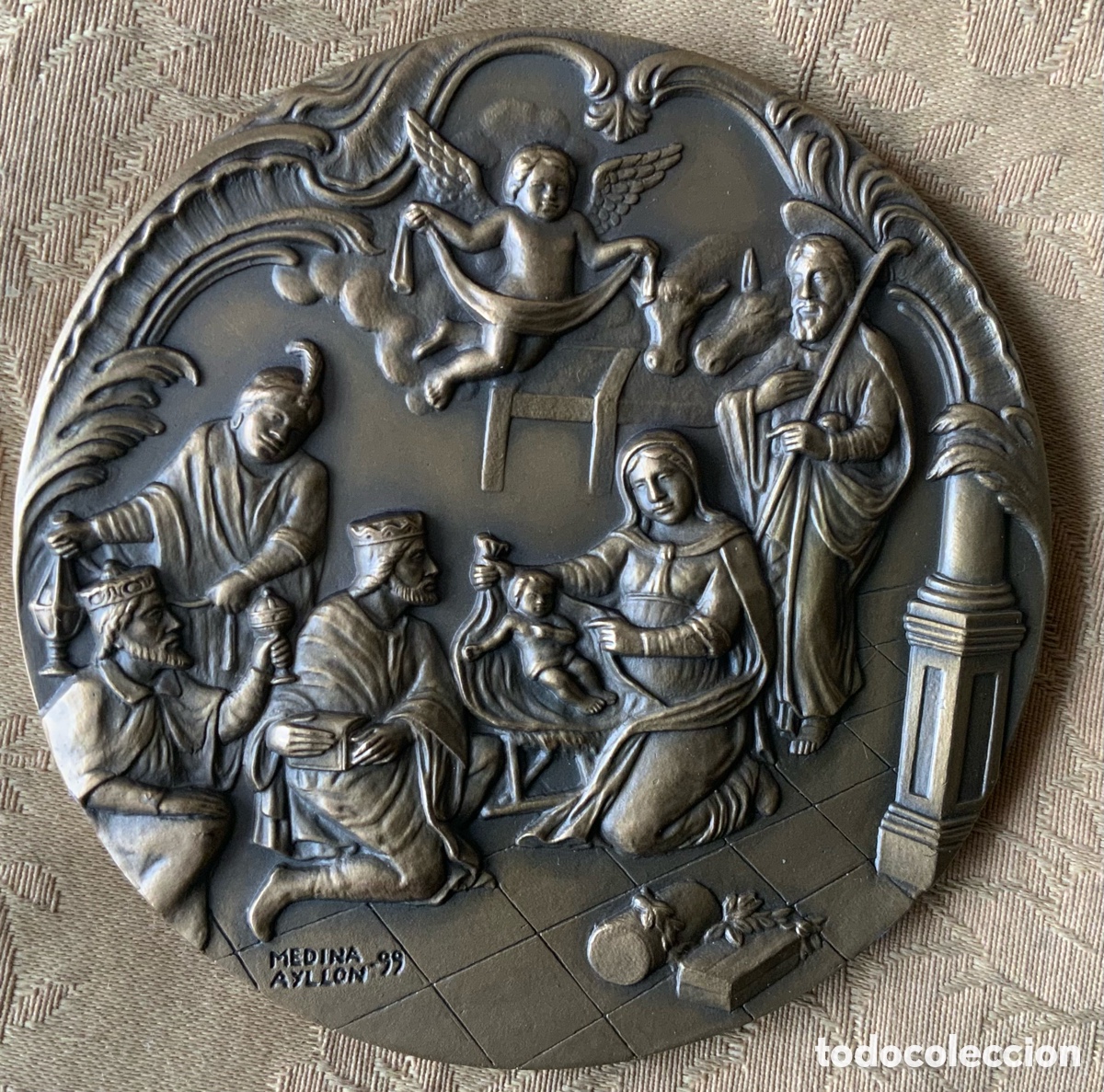 Figuras de Bel&eacute;n: BELEN BRONCE MONEDA CONMEMORATIVA NAVIDAD 1999 MEDINA AILLON