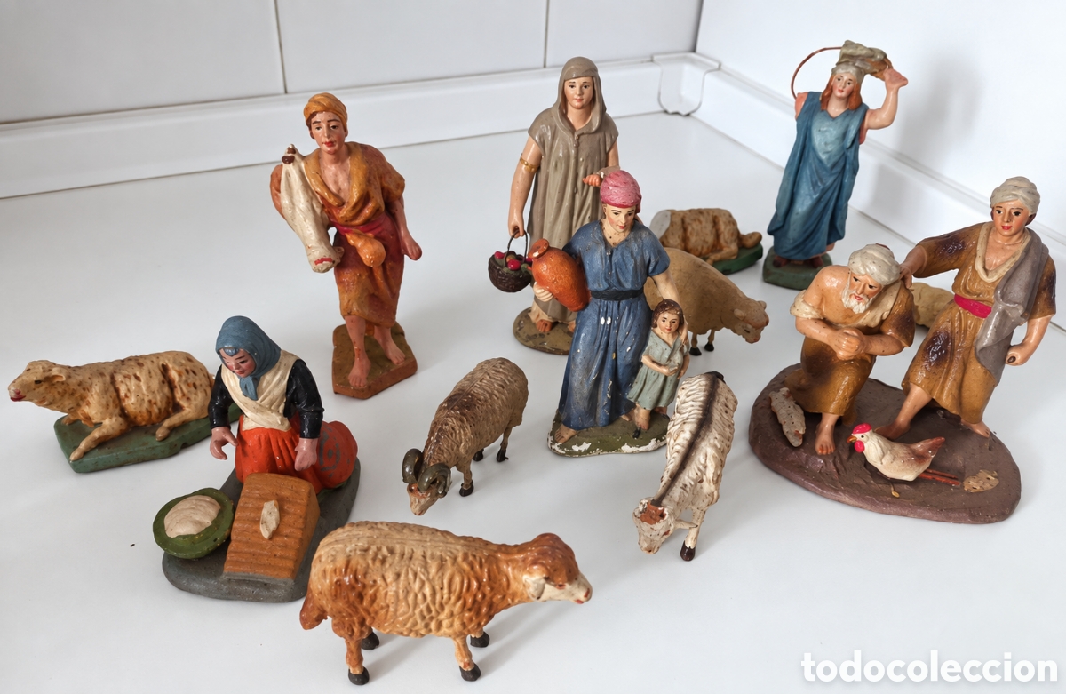 Figuras de Bel&eacute;n: Colecci&oacute;n lote Figuras de Bel&eacute;n Antiguas de Terracota principio Siglo XX