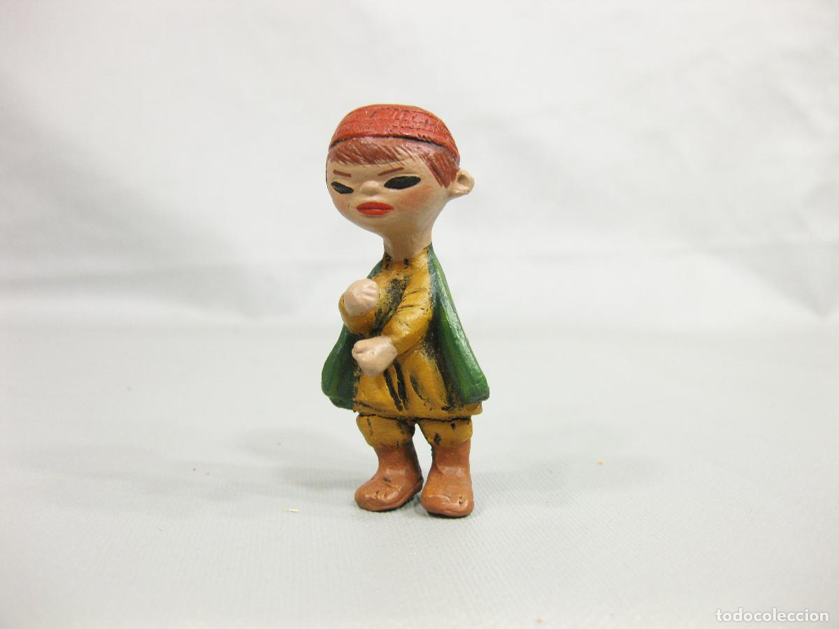Figuras de Bel&eacute;n: FIGURA DE BARRO COCIDO DE PASTOR TIPO CABEZ&Oacute;N. PARA NACIMIENTO DE NAVIDAD DE 5 CM. MIRETE. MURCIA