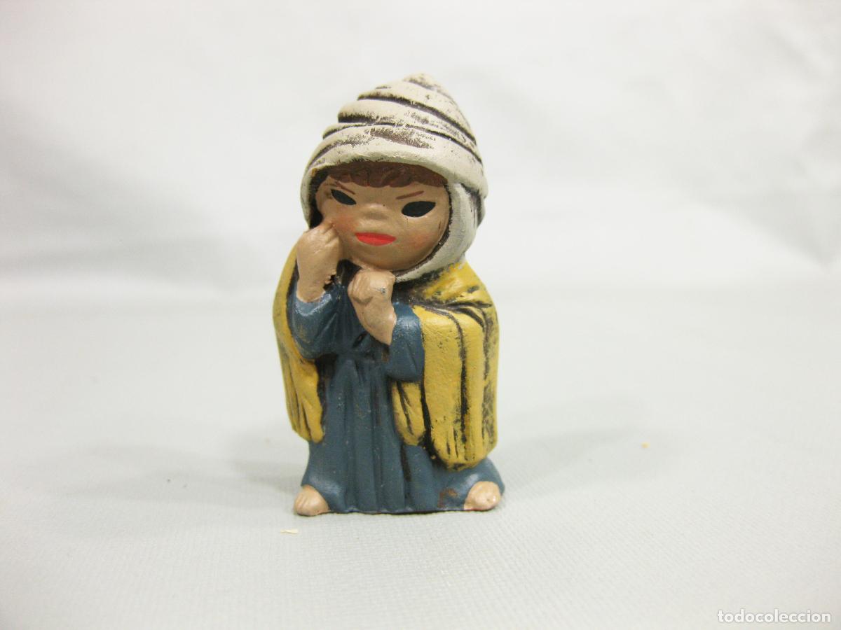 Figuras de Bel&eacute;n: FIGURA DE BARRO COCIDO DE PASTOR TIPO CABEZ&Oacute;N. PARA NACIMIENTO DE NAVIDAD DE 5 CM. MIRETE. MURCIA