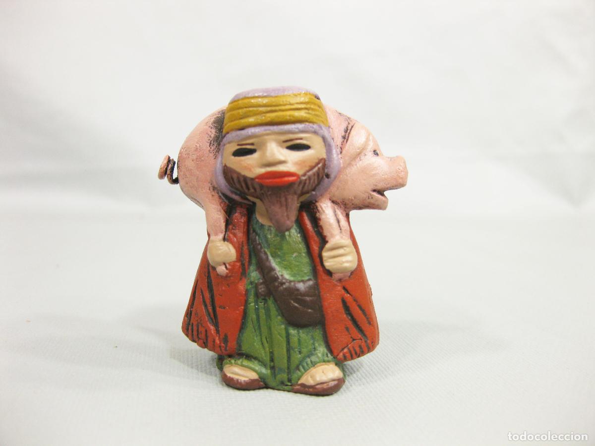 Figuras de Bel&eacute;n: FIGURA DE BARRO COCIDO DE PASTOR TIPO CABEZ&Oacute;N. PARA NACIMIENTO DE NAVIDAD DE 5 CM. MIRETE. MURCIA