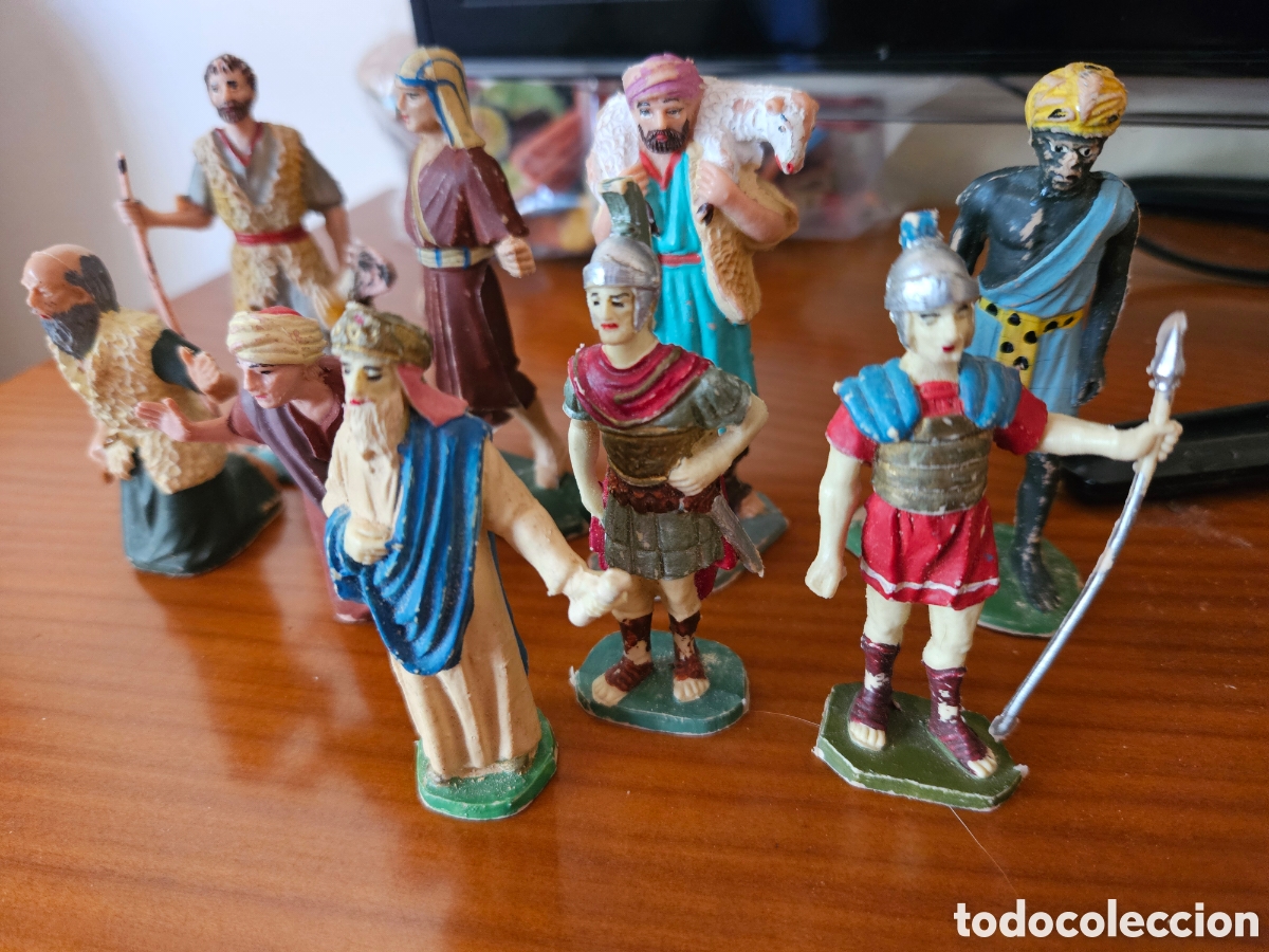 Figuras de Bel&eacute;n: Lote 9 figuras belen hechas en pl&aacute;stico, a&ntilde;os 60