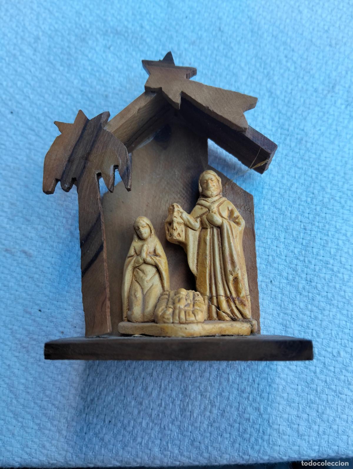 Statuine di Presepe: Figura de bel&eacute;n miniatura madera de olivo tallada nacimiento portal incompleto Recuerdo Betlem