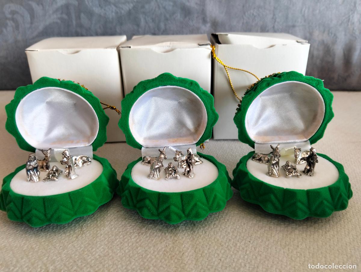Figuras de Bel&eacute;n: Lote Bel&eacute;n pesebre color plateado mini miniatura joyero forma &aacute;rbol de navidad verde vintage regalo
