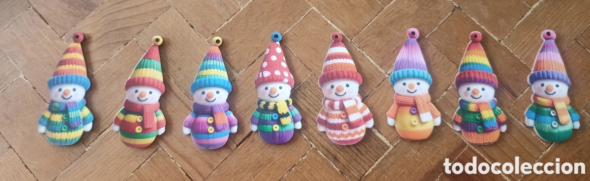 Figuras de Bel&eacute;n: 8 mu&ntilde;ecos de nieve de navidad planos con cuerda