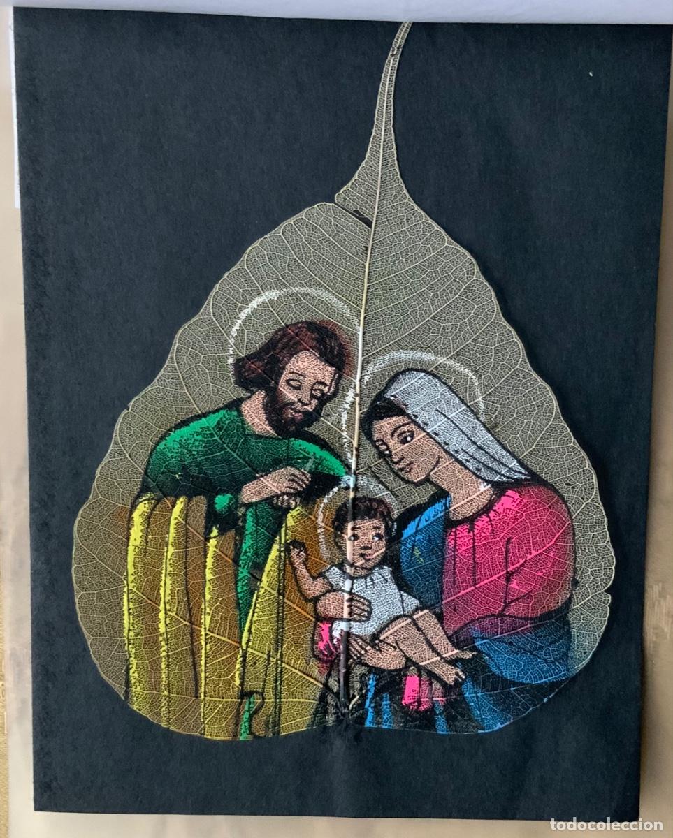 Figuras de Bel&eacute;n: BELEN PINTADO EN HOJA DE ARBOL DE BODHI, INDIA