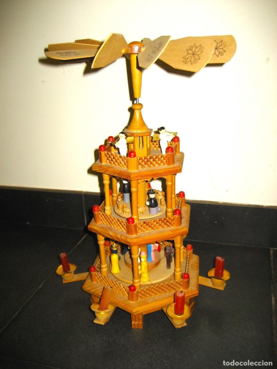 Figuras de Bel&eacute;n: curiosa Piramide de Navidad Belen pesebre giratorio - Alem&aacute;n Figuras Madera 42 cm