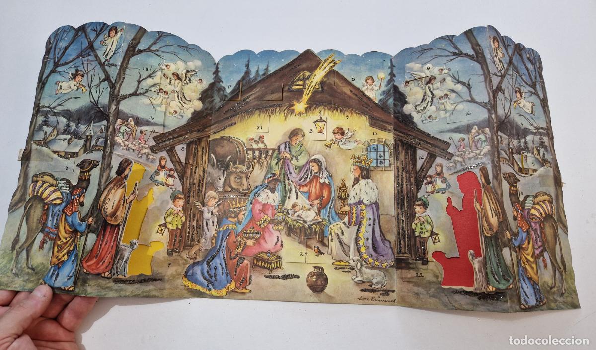 Figuras de Bel&eacute;n: Antiguo calendario adviento pesebre navidad nacimiento portal belen Lore Hummel troquelado vintage