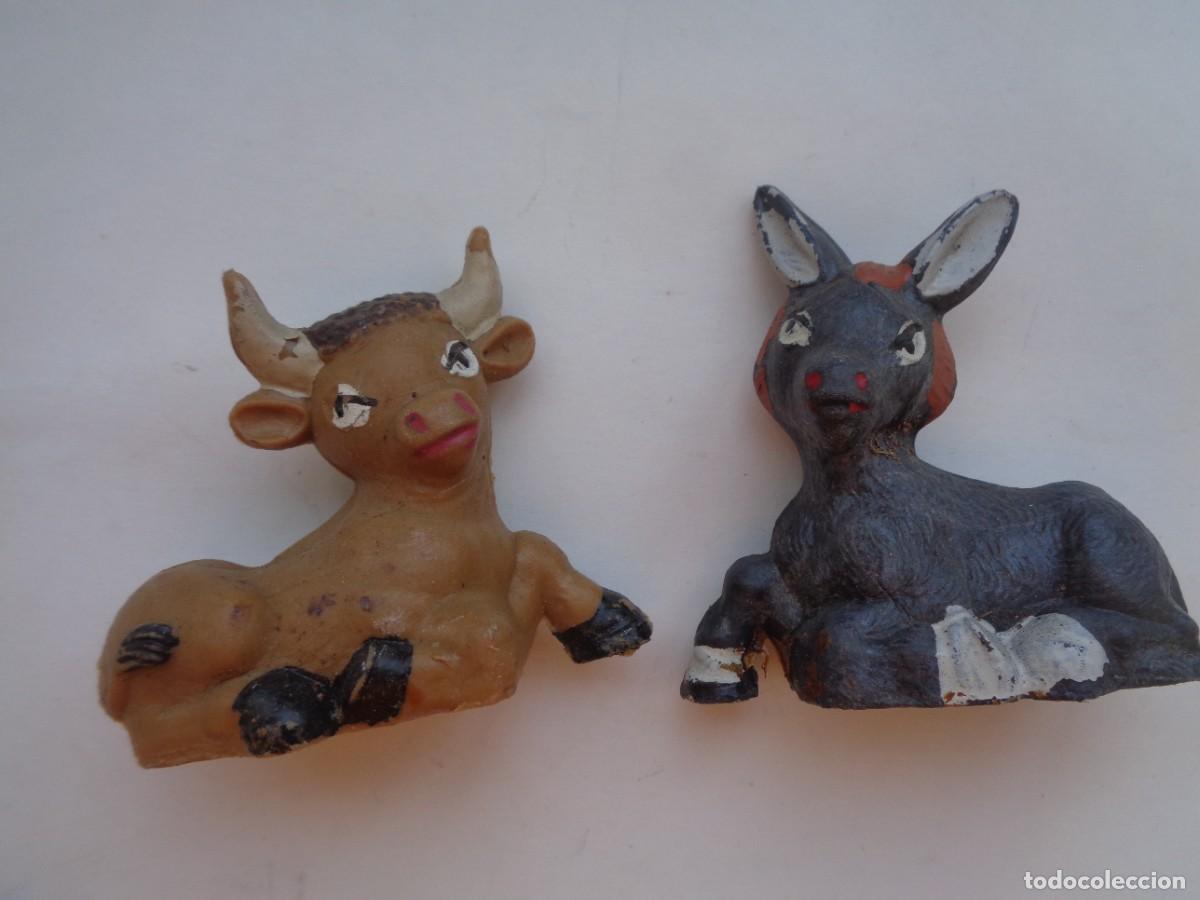 Figuren f&uuml;r Weihnachtskrippen: LOTE DE 2 ANTIGUAS FIGURAS DEL BELEN DE PLASTICO, TIPO FERRANDIZ : BURRO Y BUEY