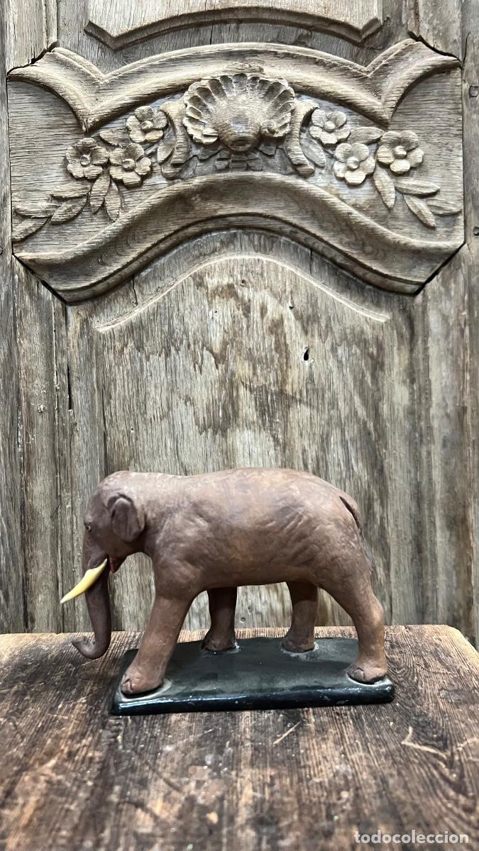 Figuras de Bel&eacute;n: Figura barro Bel&eacute;n antigua elefante cacharrer&iacute;a Murcia 10,5x15cms