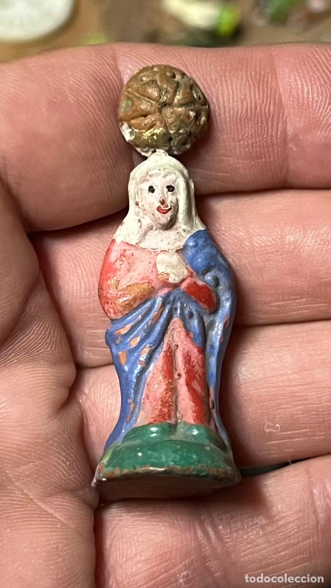 Figuras de Bel&eacute;n: Figura barro Bel&eacute;n antigua virgen Mar&iacute;a halo cacharrer&iacute;a Murcia 5cms