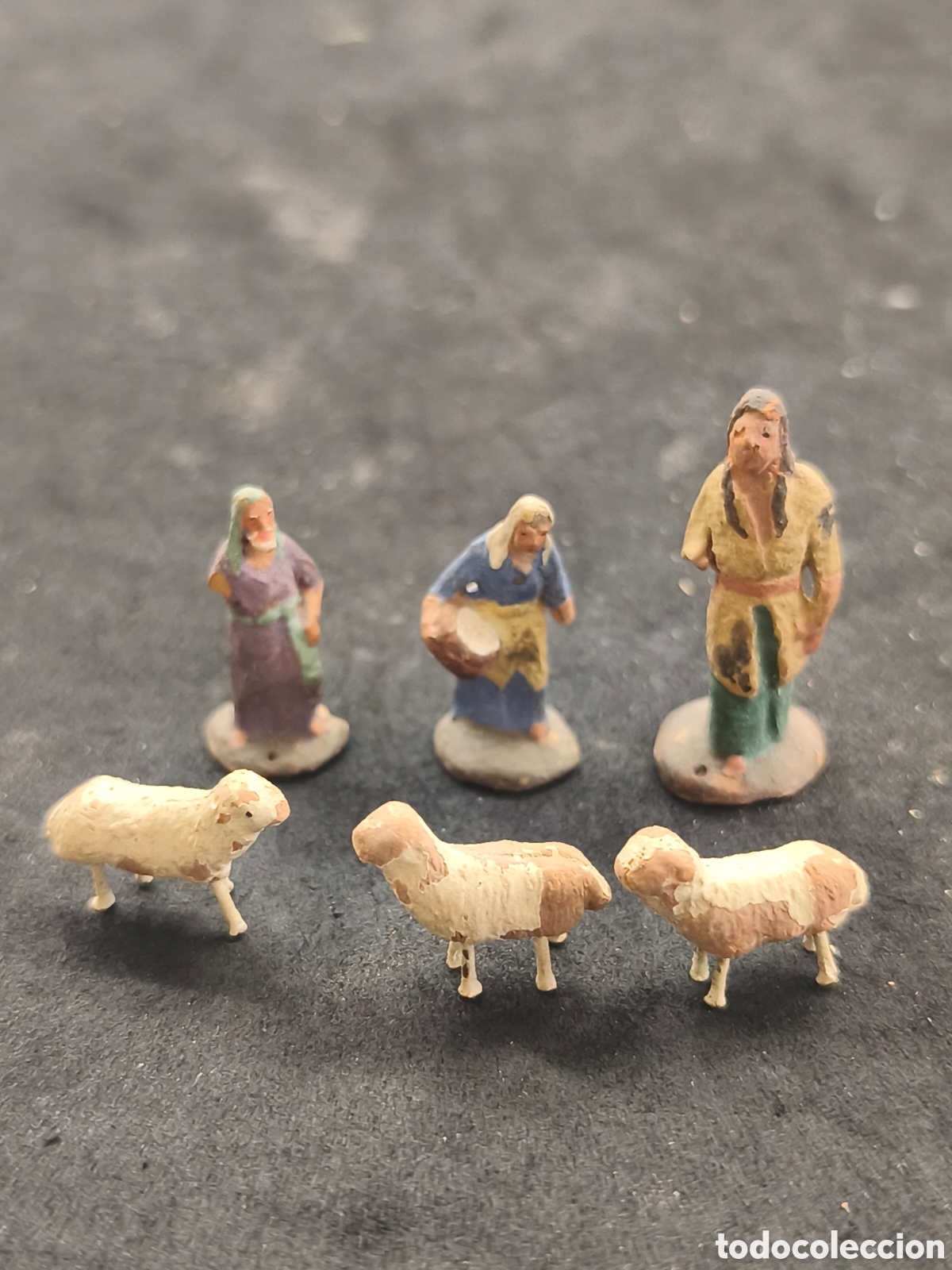 Figuras de Bel&eacute;n: 6 figuras Bel&eacute;n miniatura terracota, la m&aacute;s alta 3cm