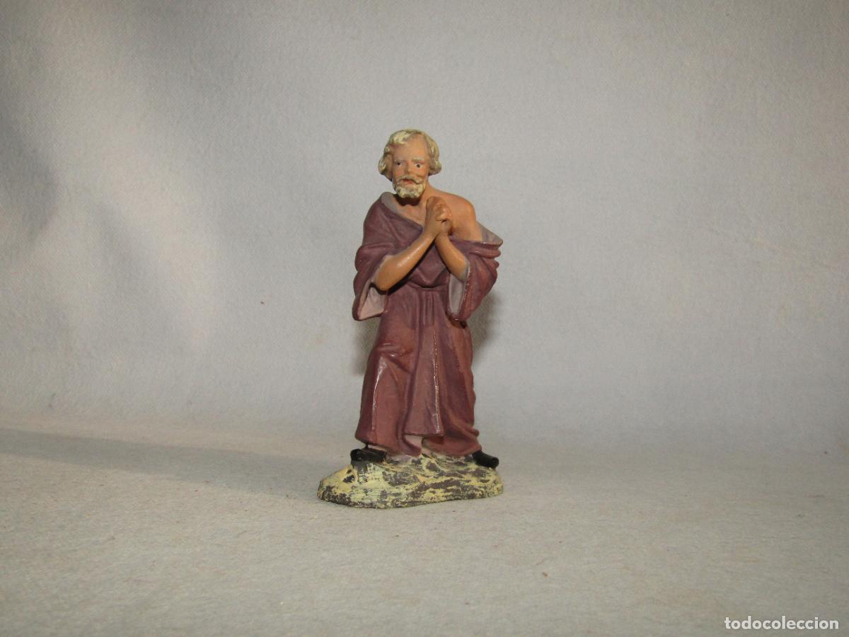 Figuras de Bel&eacute;n: Antigua Figura de Bel&eacute;n de Gran Calidad en Estuco Policromado y Base de Madera Manufactura de Olot
