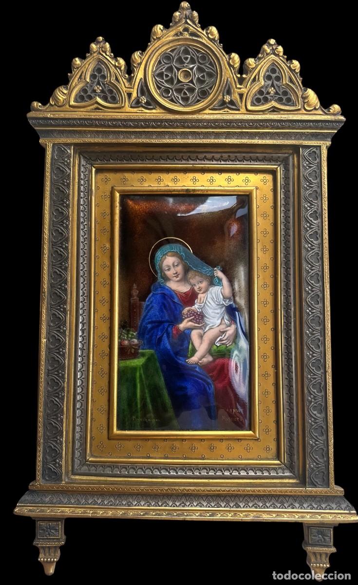 Figuras de Pres&eacute;pios: 1940/50 Sublime placa de esmalte del maestro Modest Morat&oacute; :Virgen de las Uvas