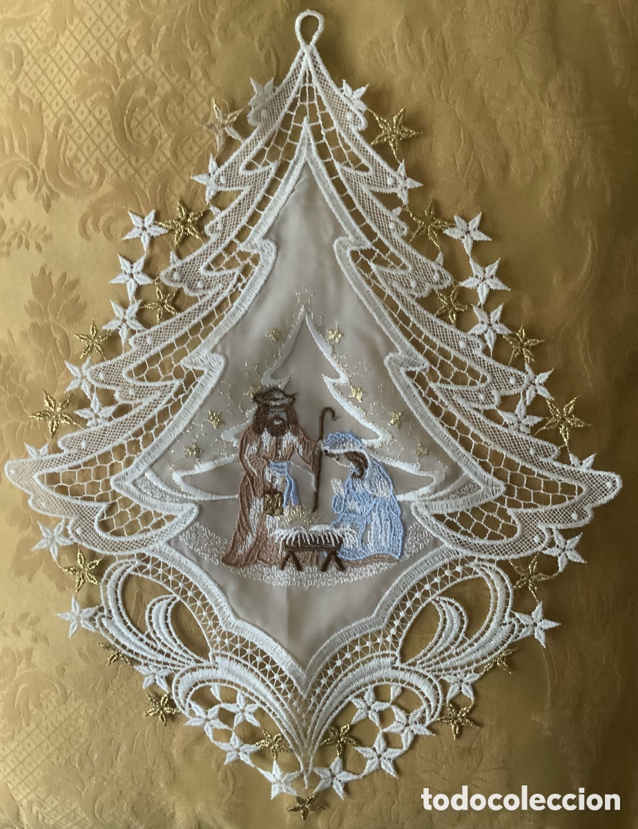 Figuras de Bel&eacute;n: BELEN DE ENCAJE DE PLAUEN T&Iacute;PICO DE SAJONIA 39 cm largo x 29 cm
