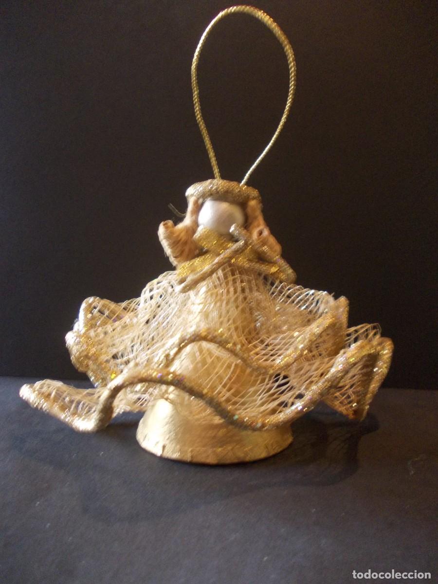 Figuras de Pres&eacute;pios: Angel Navidad adorno colgar dorado figura arbol rejilla purpurina decoracion artesanal retro base